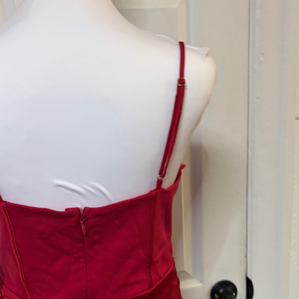 Guess Red Satin Midi Dress with Side Drape - Picture 7 of 10